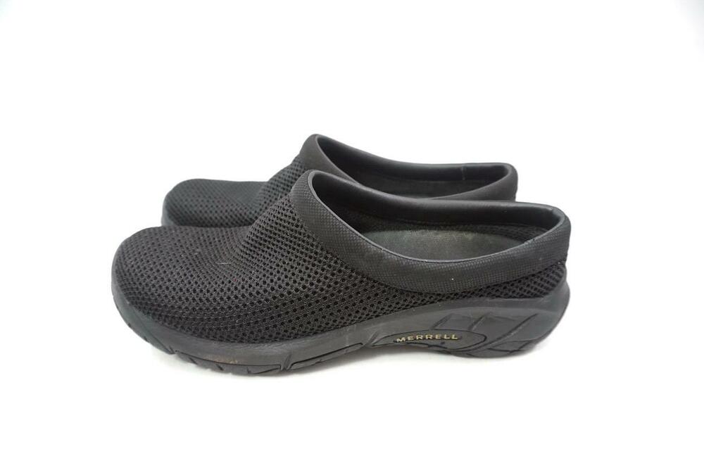 MERRELL WOMEN 7.5 USED ENCORE BREEZE BLACK COMFORT FLATS/CLOGS/SLIP ON/MULES